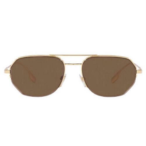 Burberry Henry BE 3140 110973 Light Gold Metal Fashion Sunglasses Brown Lens