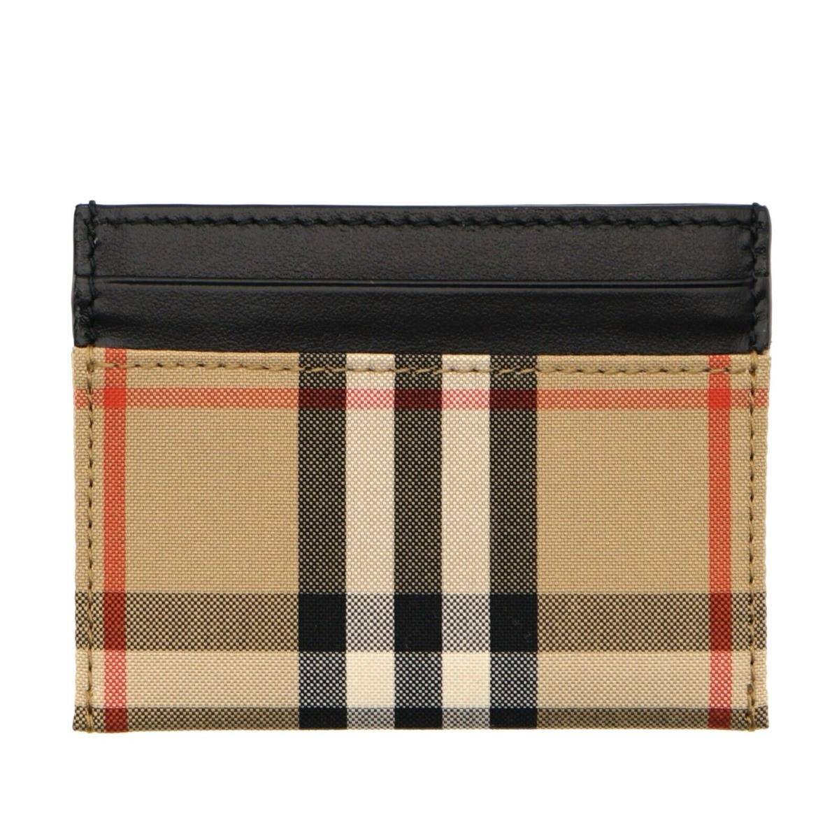 Burberry Sandon Check Card Case Wallet Leather Canvas