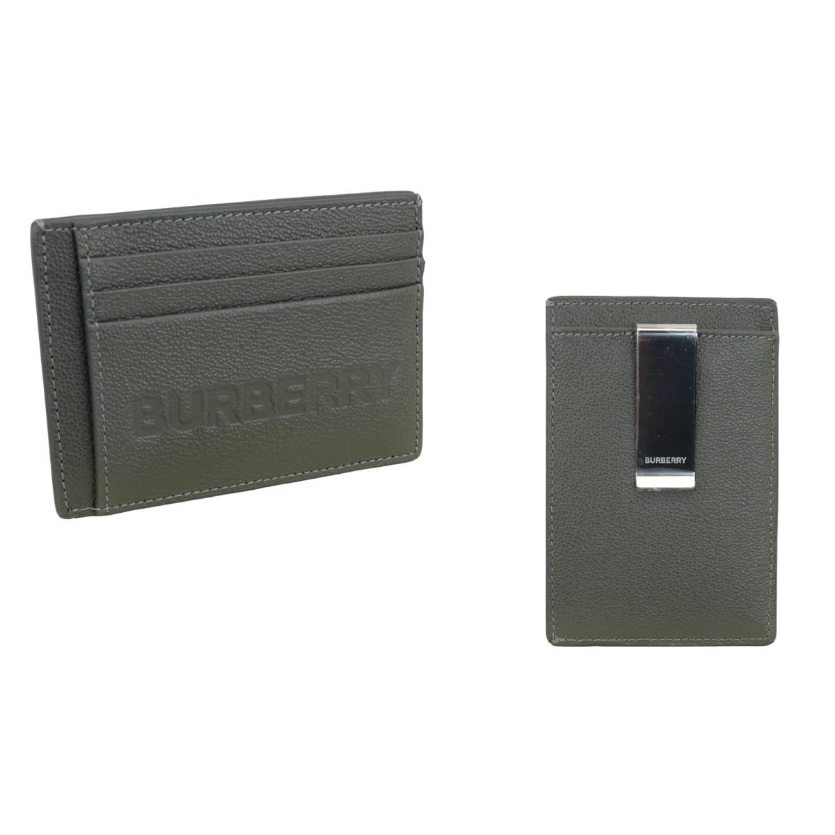 Burberry Chase Gray Grained Leather Logo Card Holder Case Wallet