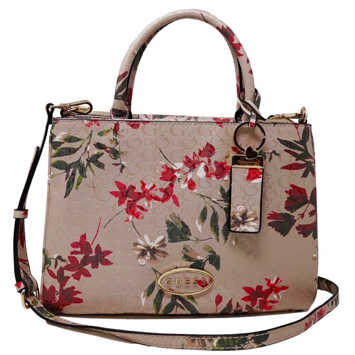 Guess Womens Logo Debossed Floral Satchel Crossbody Bag Handbag Wallet Set