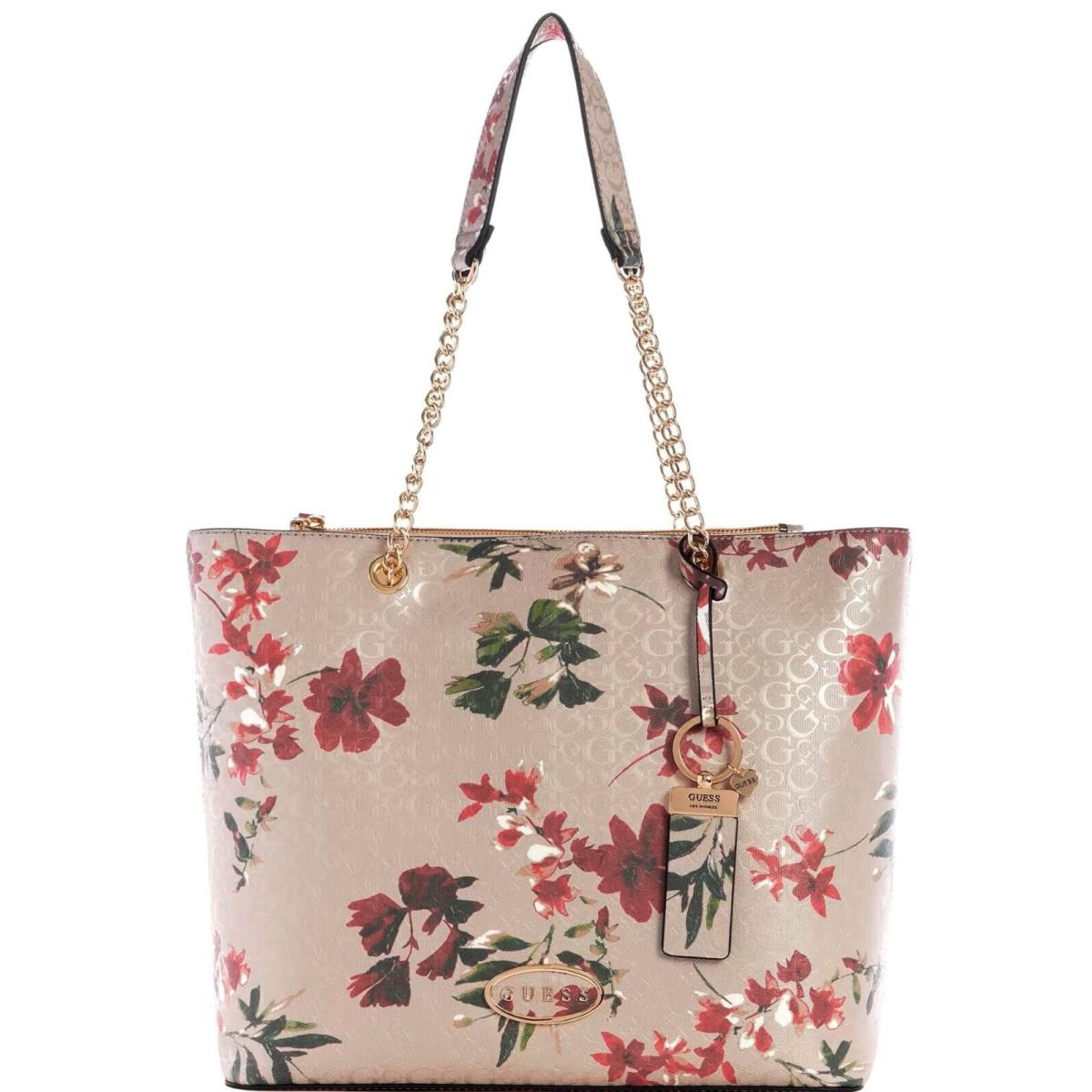 Guess Womens Logo Debossed Floral Large Tote Bag Handbag Wallet Set