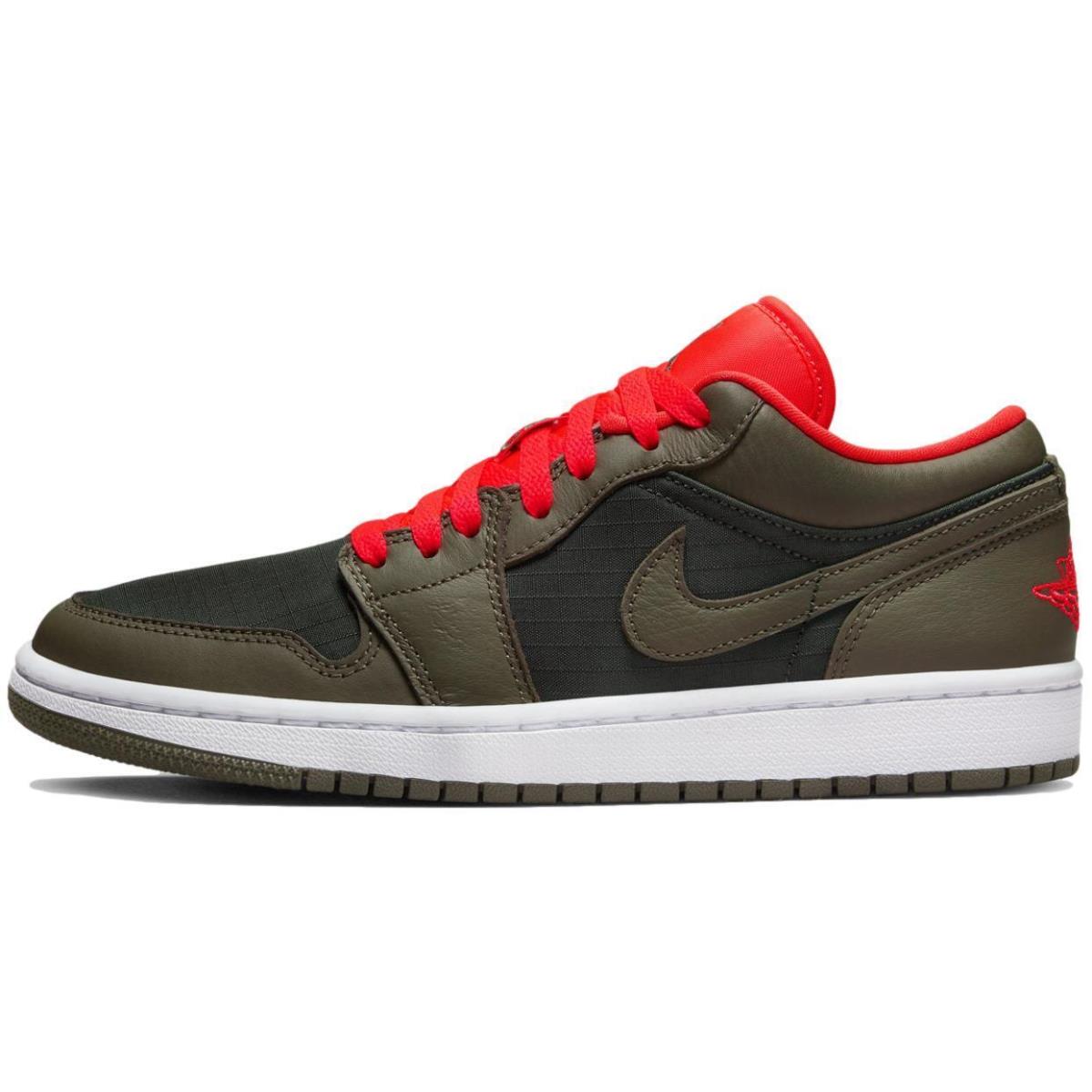 Nike Women`s Air Jordan 1 Low SE `black Olive Bright Crimson` Shoes DQ6076-002 - Newsprint/Bright Crimson/Olive Grey