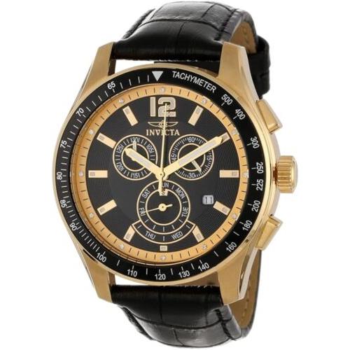 Invicta 11261 45mm Pro Diver Specialty Chronograph Black Dial Bracelet Men Watch - Dial: Black, Band: Black, Bezel: Gold