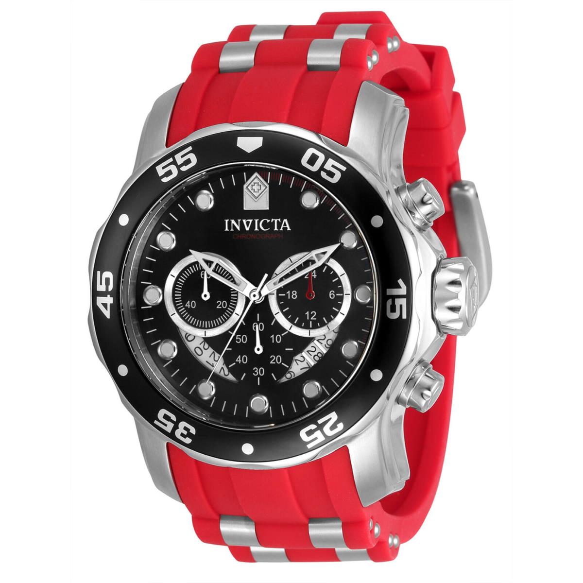 Invicta Men`s Watch Pro Diver Chronograph Black Dial Silver and Red Strap 34009