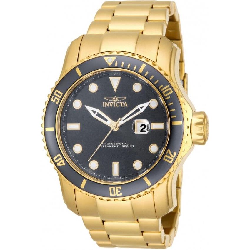 Mens Invicta 15353 Pro Diver Grey Dial Gold Tone Bracelet Watch