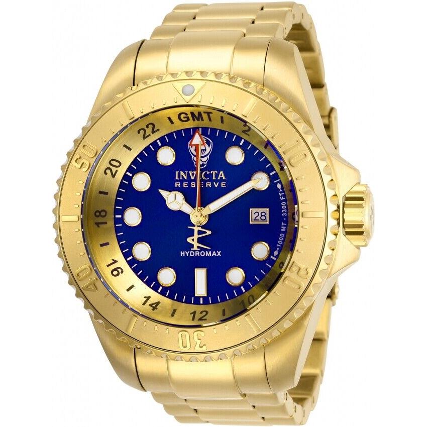 Invicta Hydromax Gmt Date Quartz Blue Dial Men`s Watch 29731 - Dial: Blue, Band: Gold-tone, Bezel: Gold-tone