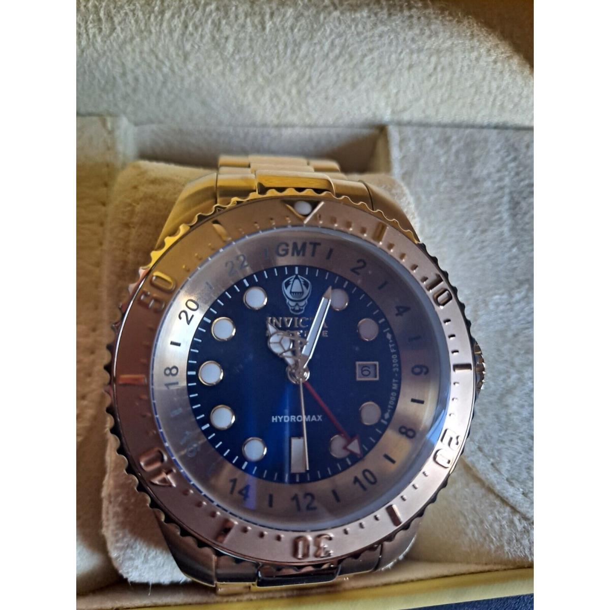 Invicta Hydromax Quartz Blue Dial Men`s Watch 29731 Needs Battery - Dial: Blue, Band: Gold, Bezel: Gold