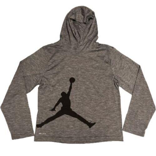 Jordan Jumpman Boys Medium Flight Dry Hooded Gray Long Sleeve T-shirt Black Logo