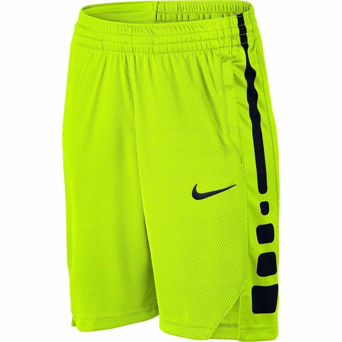 Nike Boys Basketball Shorts Dry Fit Mesh Neon Volt w Black Stripe Boys XS
