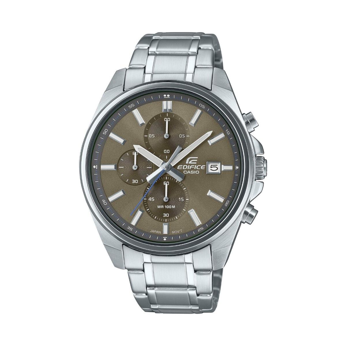 Casio Edifice Chronograph Silver Stainless Steel Men`s Watch 43MM EFV610D-5CV - Dial: Silver, Band: Silver, Bezel: Silver