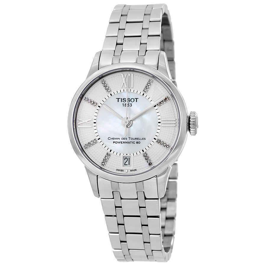 Tissot Chemin Des Tourelles Automatic Ladies Watch T099.207.11.116.00 - Dial: White, Band: Gray, Bezel: Silver