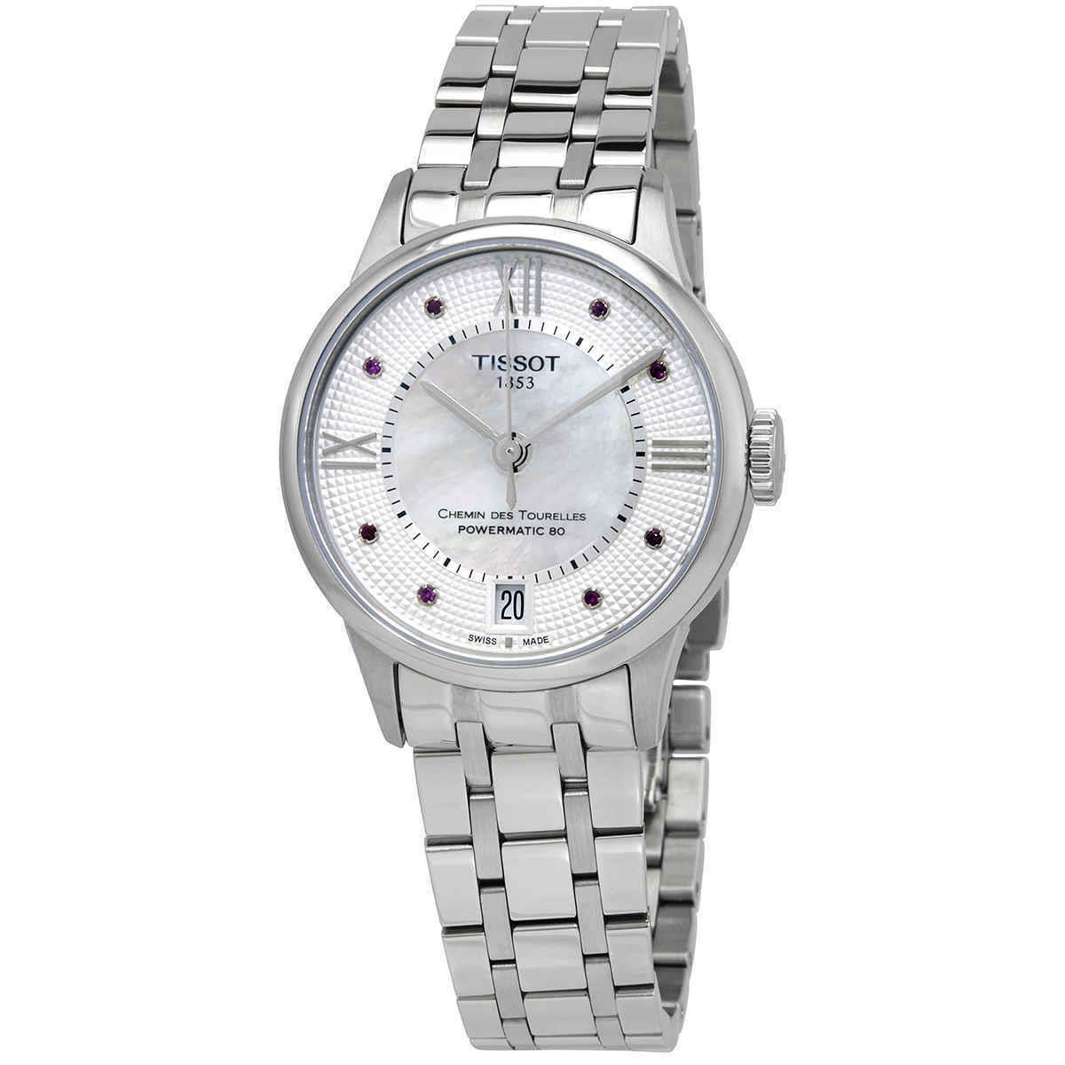 Tissot Chemin Des Tourelles White Mop Rubies Dial Ladies Watch