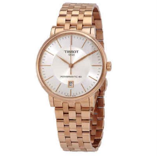 Tissot Carson Automatic Silver Dial Men`s Watch T122.407.33.031.00 - Dial: Silver, Band: Pink, Bezel: Rose Gold