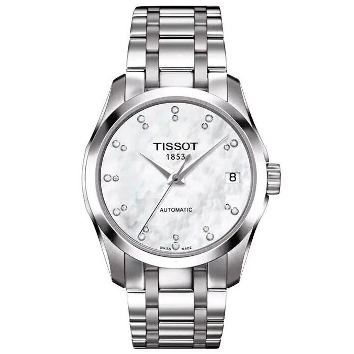 Tissot Ladies Couturier Automatic Mother of Pearl Watch - T0352071111600 - Dial: White, Band: Silver, Bezel: Silver