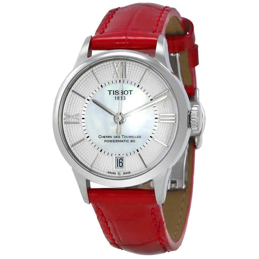 Tissot Chemin Des Tourelles Automatic Ladies Watch T099.207.16.118.00 - Dial: White, Band: Red, Bezel: Silver