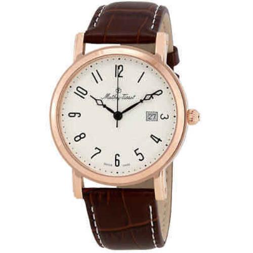 Mathey-tissot City White Dial Men`s Watch HB611251PG - Dial: White, Band: Brown, Bezel: Rose Gold PVD