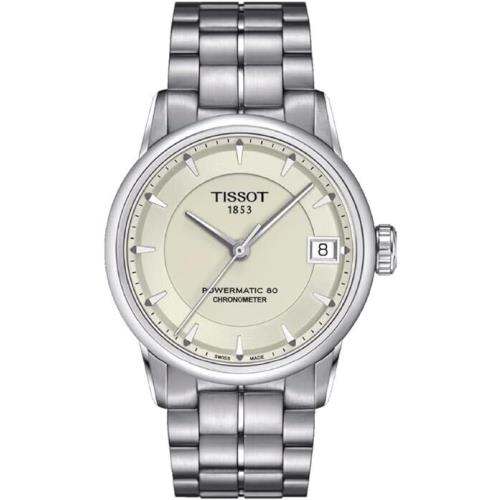 Tissot Ladies Luxury Powermatic 80 Ivory Dial Watch - T0862081126100 - Dial: Ivory, Band: Silver, Bezel: Silver