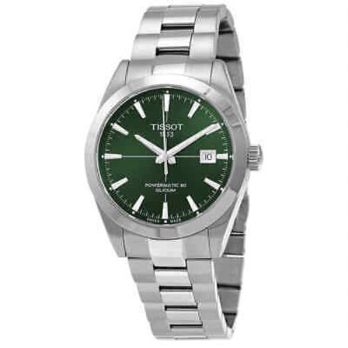 Tissot Gentleman Powermatic 80 Silicium Automatic Green Dial Men`s Watch - Dial: Green, Band: Gray, Bezel: Silver