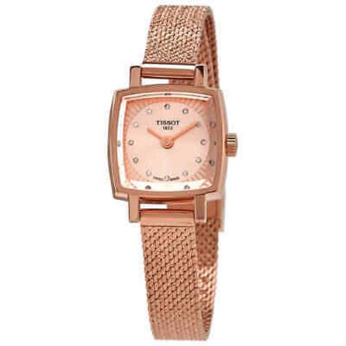 Tissot Lovely Square Diamond Rose Dial Ladies Watch T058.109.33.456.00 - Dial: Rose Gold, Band: Gray, Bezel: Pink