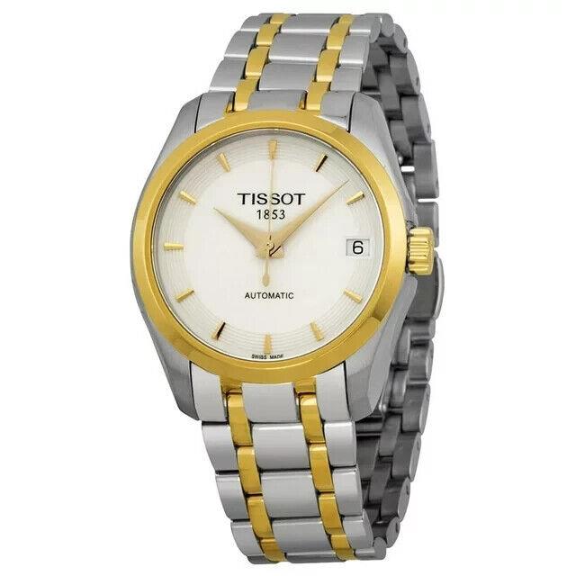 Tissot Ladies Couturier Automatic White Dial Watch - T0352072201100 - Dial: White, Band: Silver, Bezel: Gold