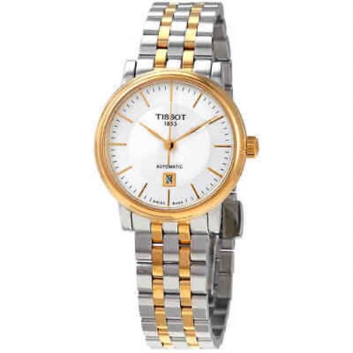 Tissot Carson Automatic Silver Dial Ladies Watch T122.207.22.031.00 - Dial: Silver, Band: Silver, Bezel: Gold