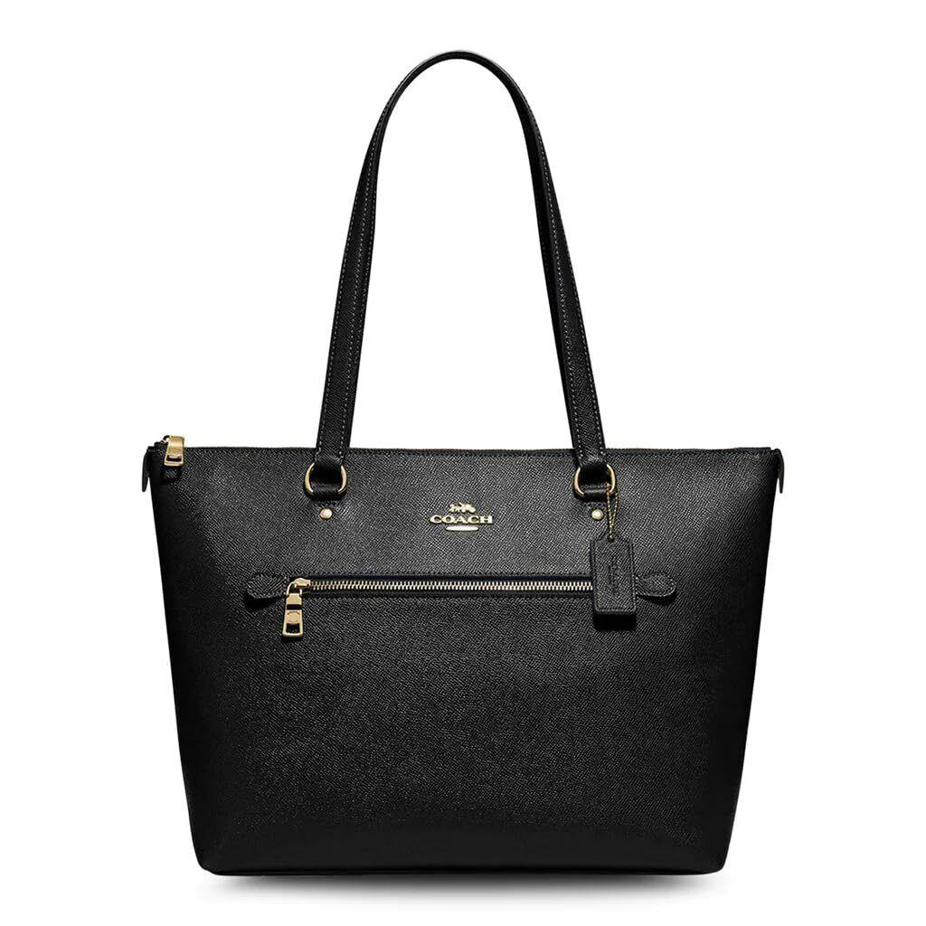 Coach Womens Crossgrain Leather Gallery Tote Black Large - Gold, Exterior: Black