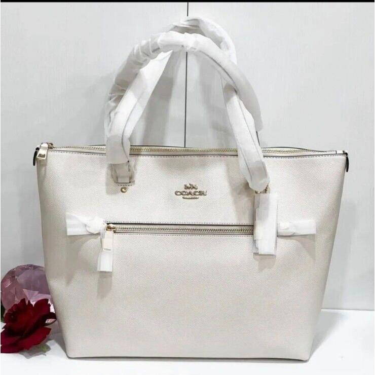 Coach F79608 Gallery Tote Crossgrain Leather Shoulder Bag Gold/chalk Off White - Handle/Strap: Chalk, Hardware: Gold, Exterior: Chalk (Off White)