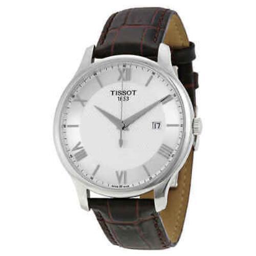 Tissot Tradition Silver Dial Brown Leather Men`s Watch T063.610.16.038.00