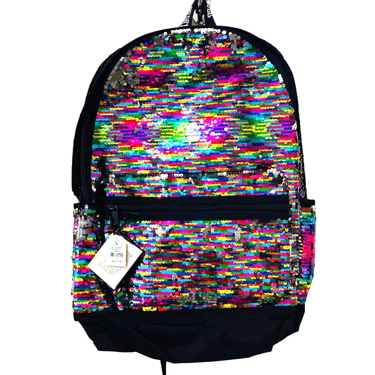 Victoria`s Secret Pink Campus Backpack Bling Rainbow Sequins Bag Tote Rare