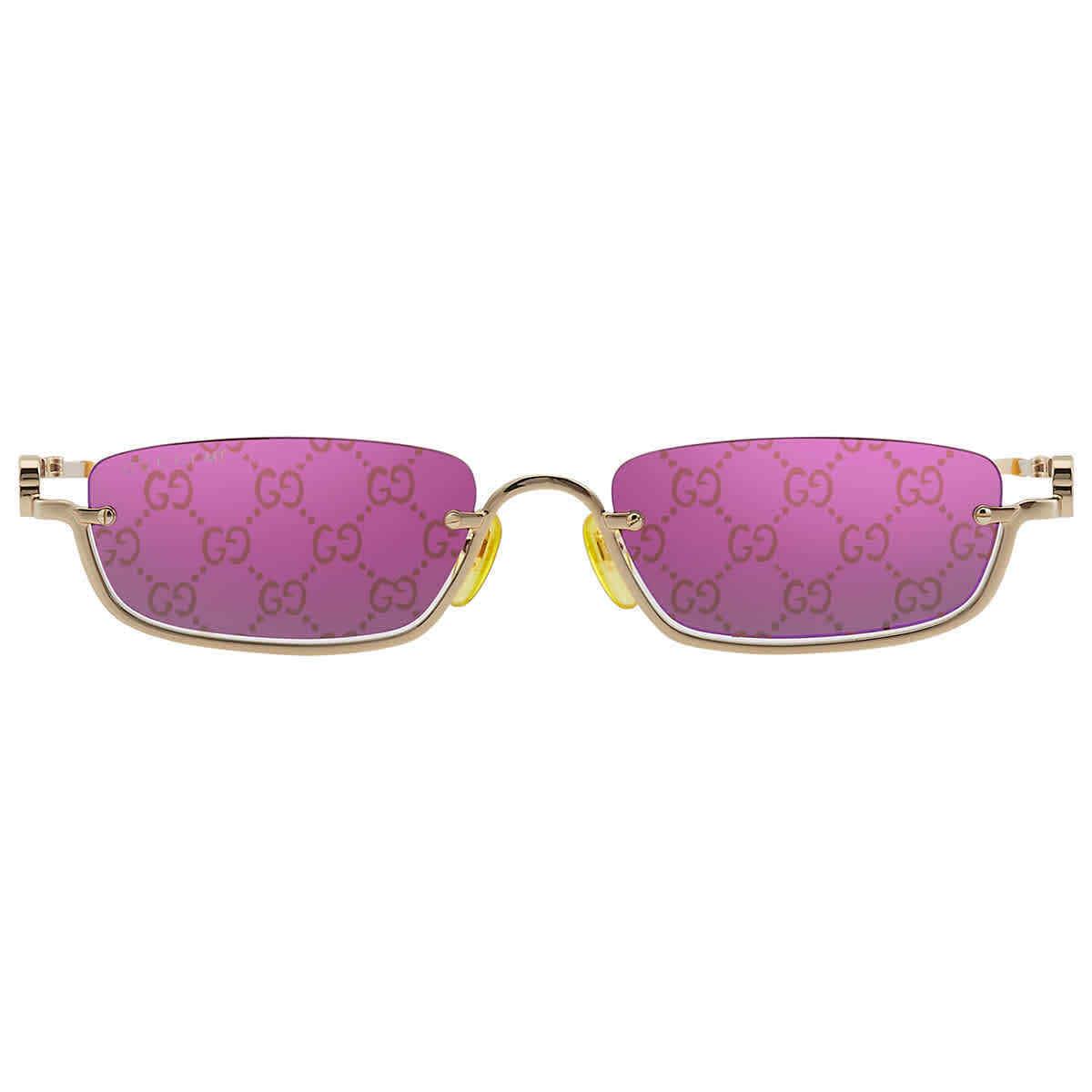 Gucci Violet Logo Rectangular Unisex Sunglasses GG1278S 005 55 GG1278S 005 55 - Frame: Gold, Lens: Purple