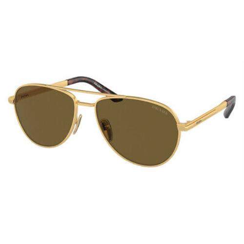 Prada PR Sunglasses Men Matte Gold / Dark Brown 60mm