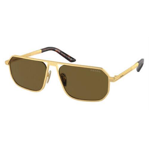 Prada PR Sunglasses Men Matte Gold / Dark Brown 59mm