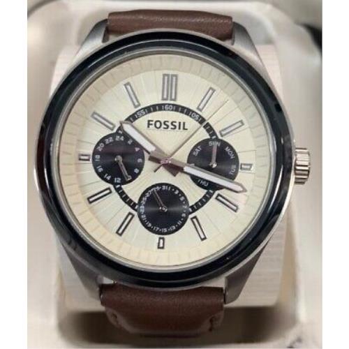 Fossil Men`s Grant Brown Leather Beige Black Chronograph Watch BQ1513