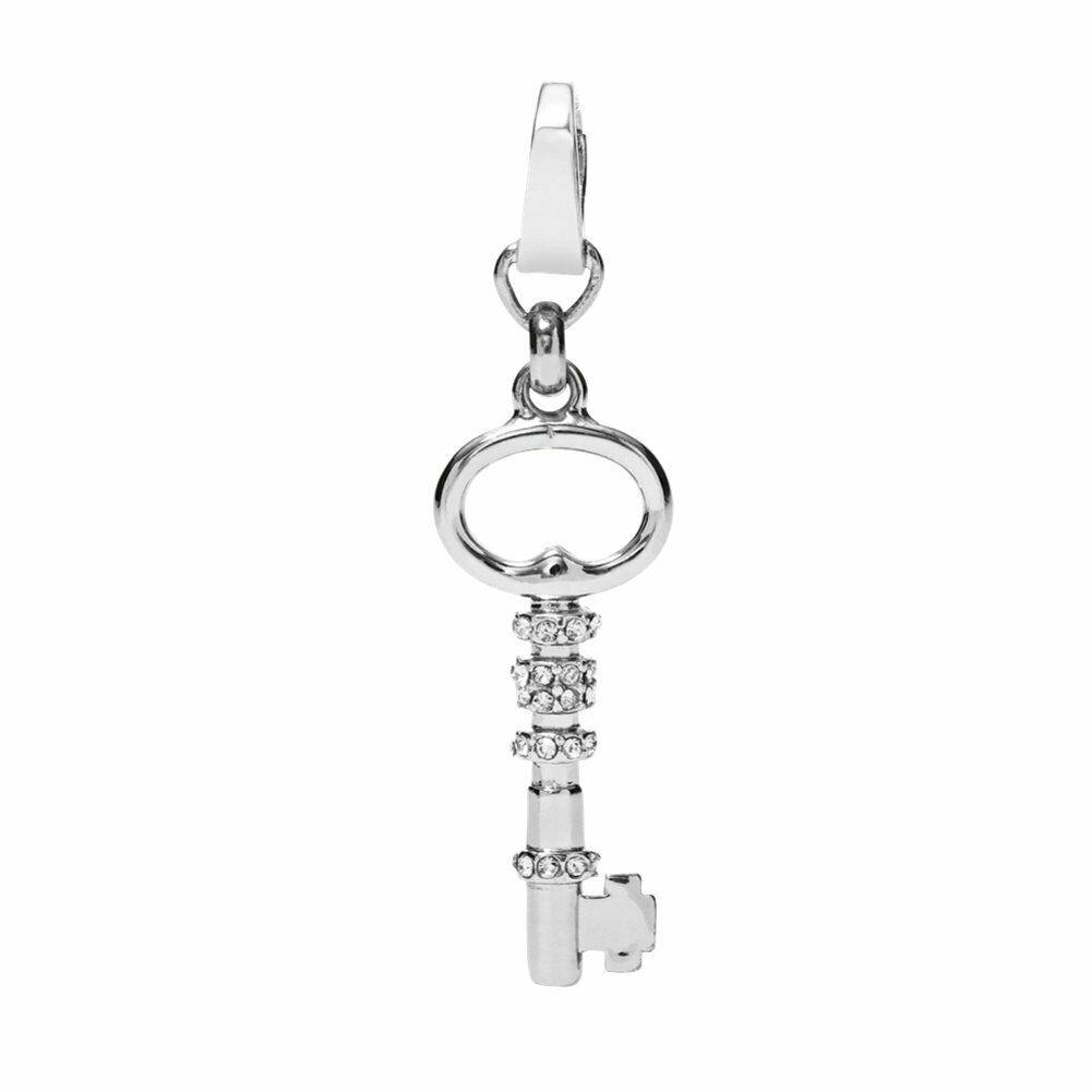 Fossil Silver Tone Key with Pave Crystal Charm Pendant JA5630040