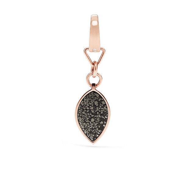 Fossil Rose Gold Tone Feather+black Semi Precious Rock Charm JF02458791