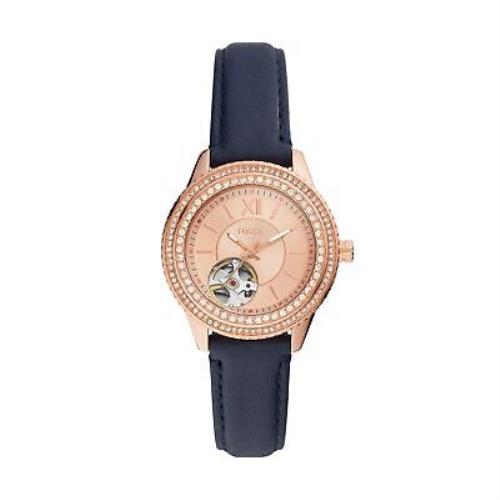 Fossil Ladies Stella Automatic Stainless Steel and Eco Leather Three-hand - Rose Gold/Navy Auto