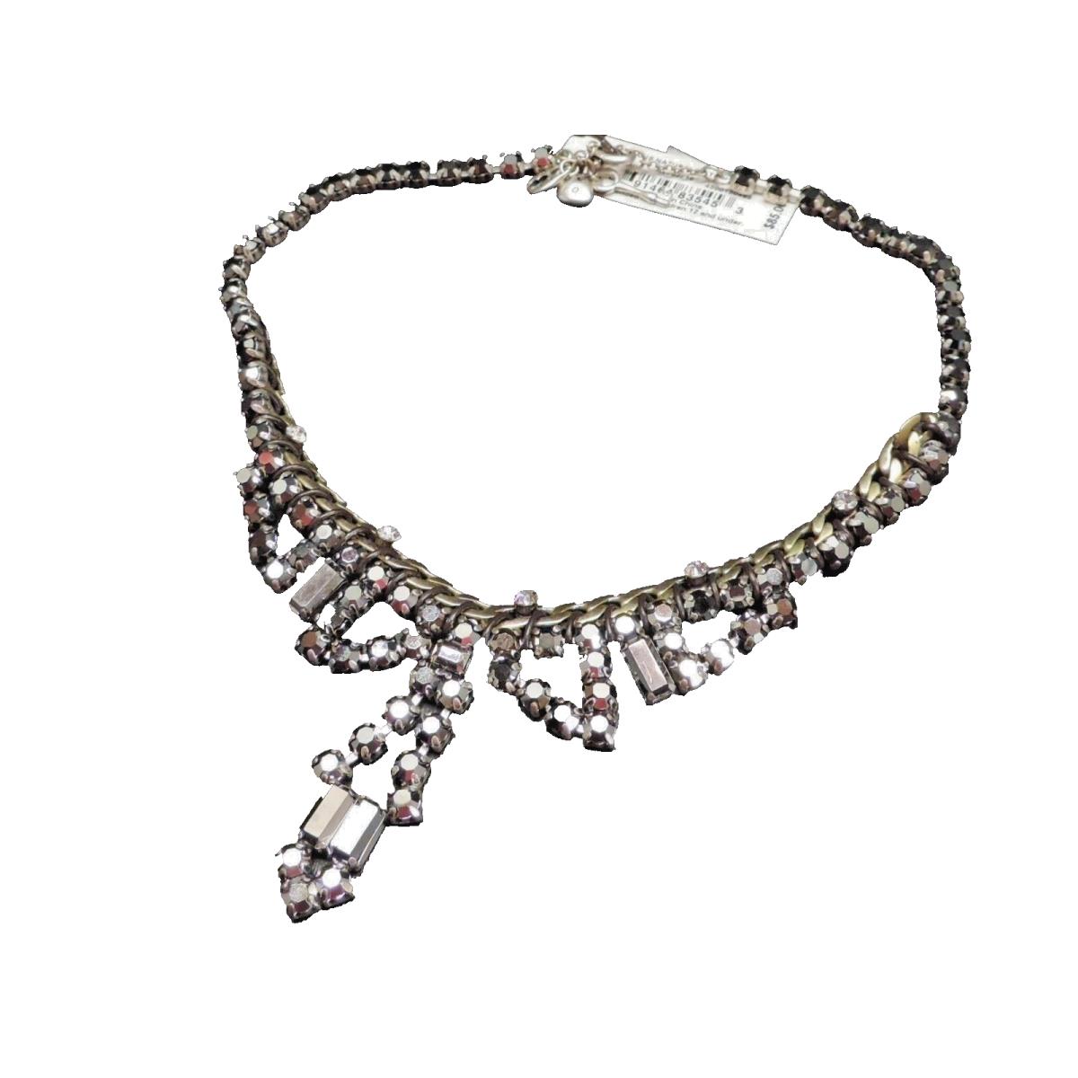 Fossil Crystal Statement Necklace Silvertone Grey