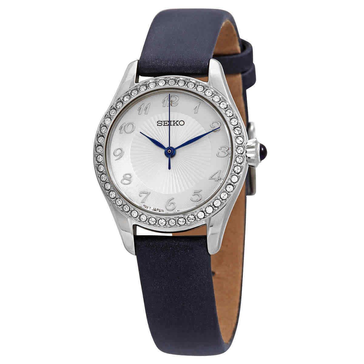 Seiko Core Quartz Crystal Silver Dial Ladies Watch SUR385P2 - Dial: Silver, Band: Blue, Bezel: Silver-tone