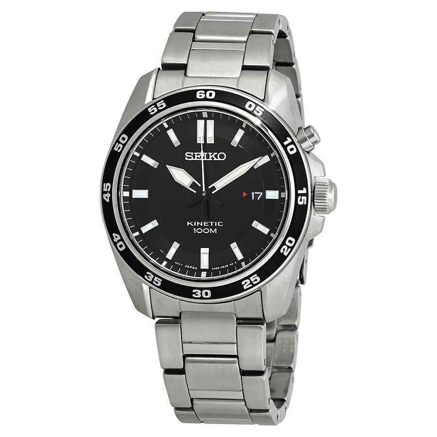 Seiko Kinetic Black Dial Stainless Steel Men`s Watch SKA785