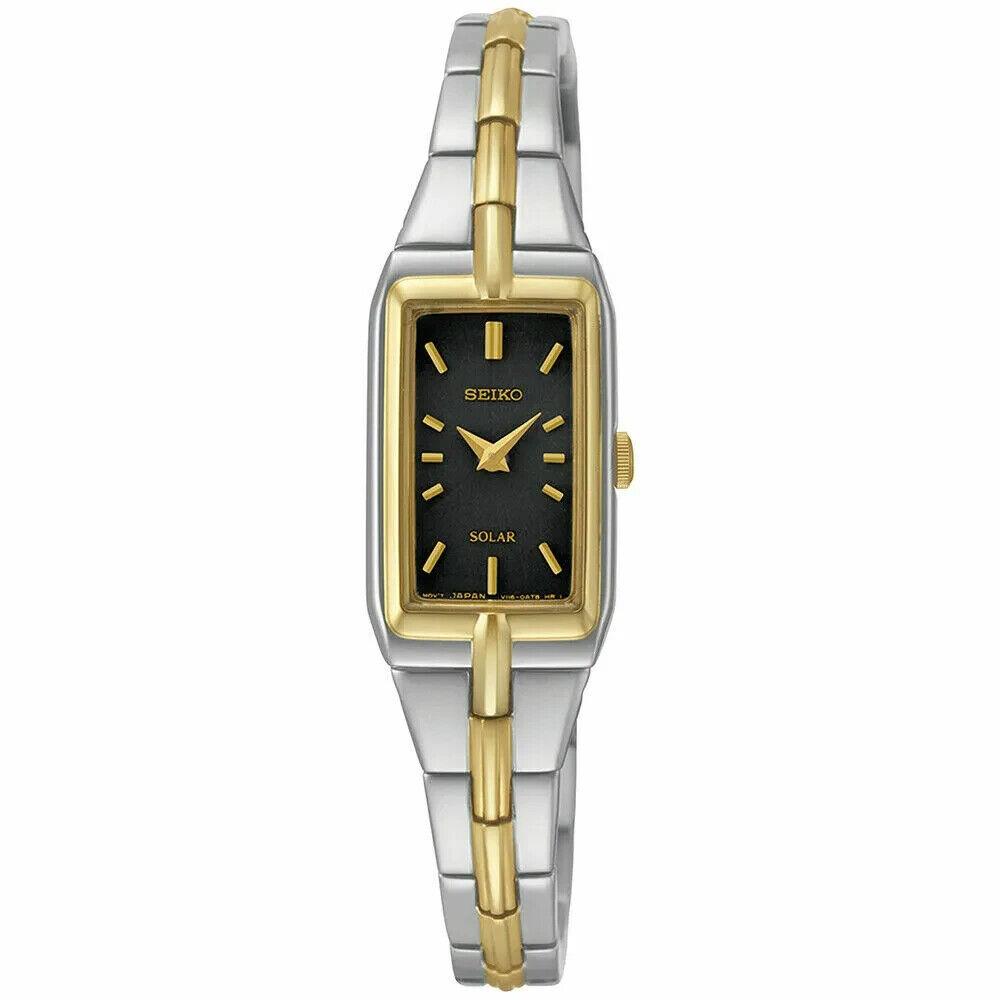 Seiko Discover More Two-tone Stainless Steel Women`s Watch SUP274 - Dial: Black, Band:
