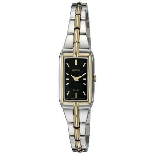 Seiko Women`s SUP274 Analog Display Analog Quartz Two Tone Watch - Dial: Black, Band: Silver, Gold, Bezel: Silver, Gold