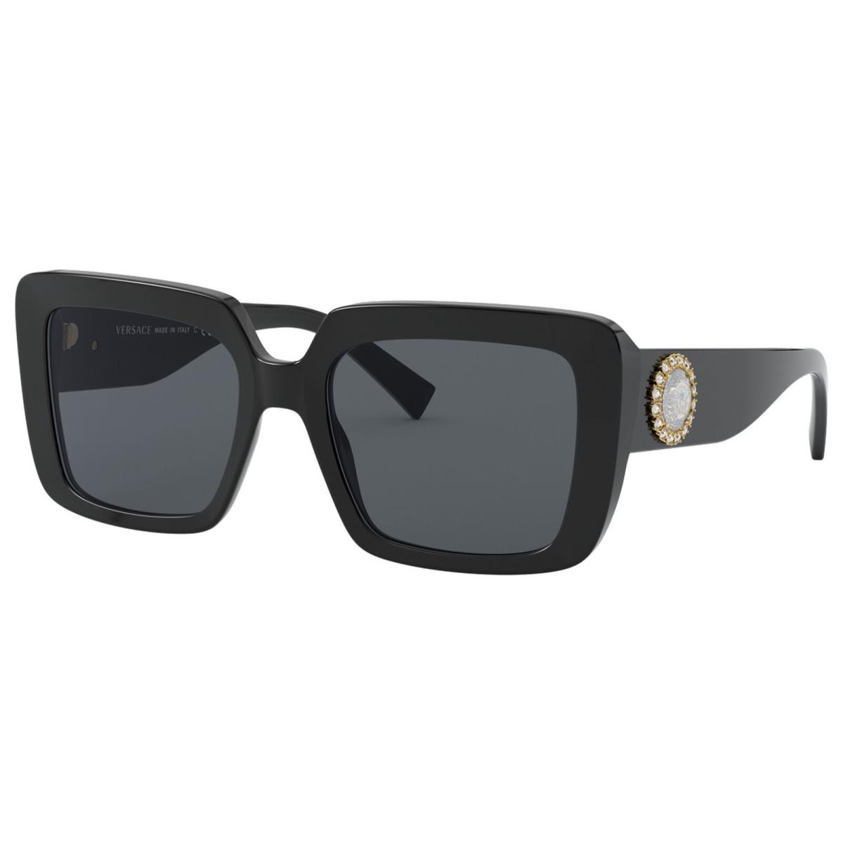 Versace Women Square Sunglasses w/ Stone-encrusted Medusa VE4384B GB187 54 Italy - Black/Grey (GB187-54), Frame: Select Variation