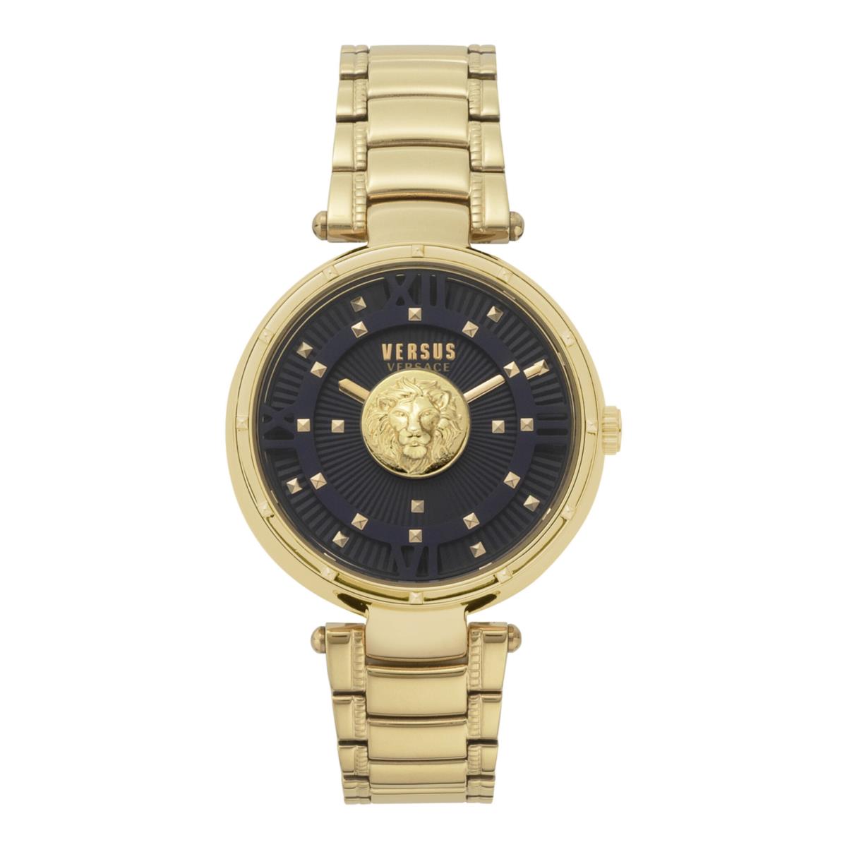 Versus Versace Womens Moscova 38mm Bracelet Fashion Watch - Dial: Black, Band: Gold