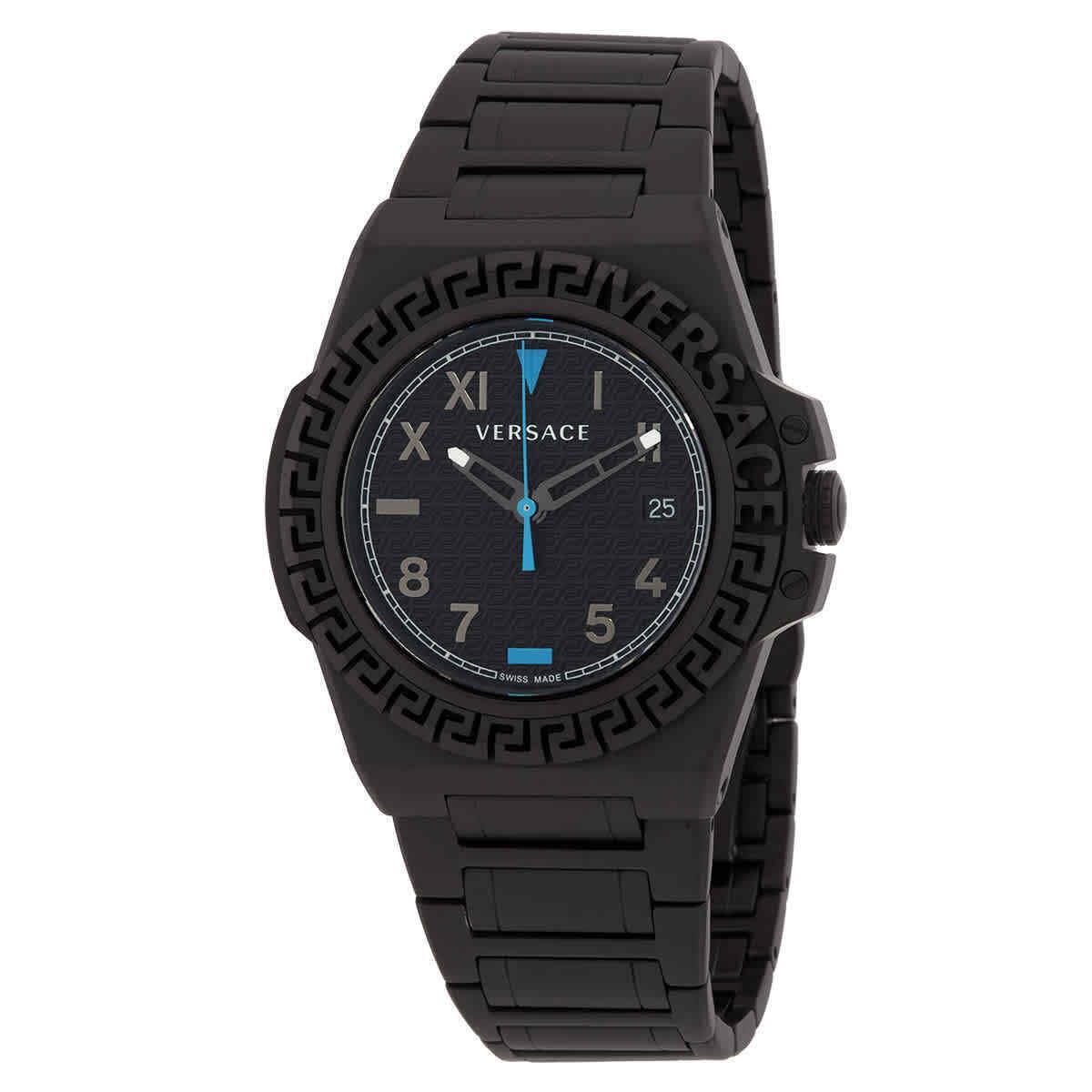 Versace Greca Reaction Quartz Black Dial Men`s Watch VE3I00622 - Dial: Black, Band: Black IP, Bezel: Black IP