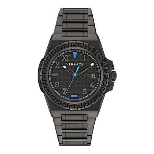 Versace Mens Greca Reaction IP Black 44mm Bracelet Fashion Watch - Dial: Black, Band: Black, Bezel: Black