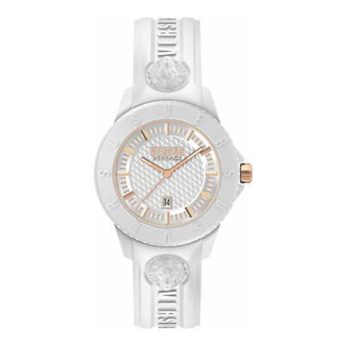 Versus Versace Mens Tokyo R White 43mm Strap Fashion Watch - Dial: White, Band: White, Bezel: White