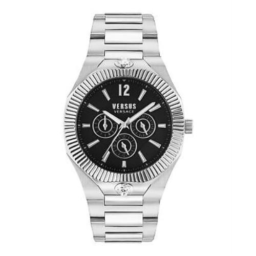 Versus Versace Mens Echo Park Multifunction Stainless Steel 42mm Bracelet - Dial: Black, Band: Silver