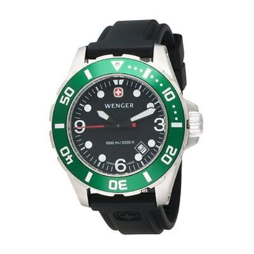 Wenger Men`s 72234 Aquagraph 100M Green Bezel Black Rubber Strap Watch