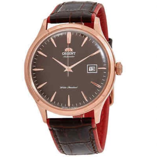 Orient Bambino Version 4 Automatic Brown Dial Men`s Watch FAC08001T0 - Dial: Brown, Band: Brown, Bezel: Rose Gold