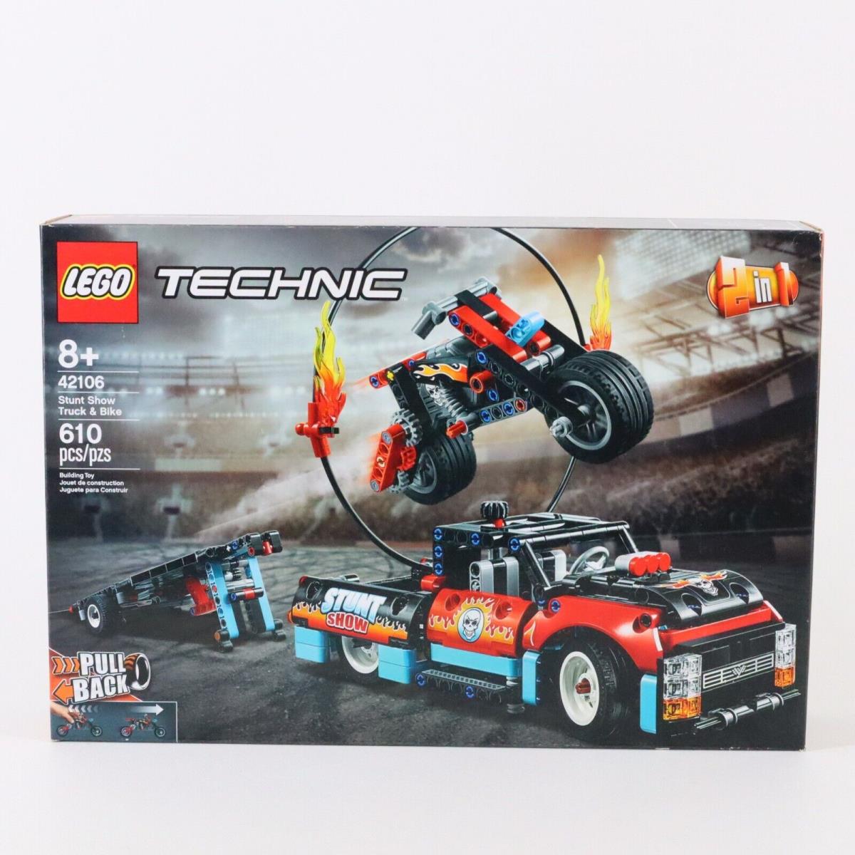 Lego Technic 42106 Stunt Show Truck Bike 2-in-1 Pull Back Action 610pcs Retired